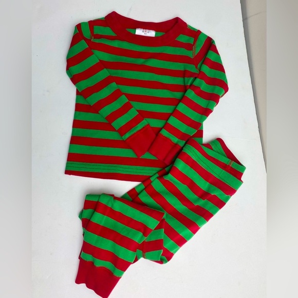 Hannah Andersson size 3 Green & Red Striped Cotton Pajamas - Picture 1 of 3